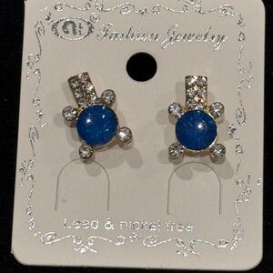 NT Fashion Jewelry Blue Crystal Turtle Stud Earrings .75 inch